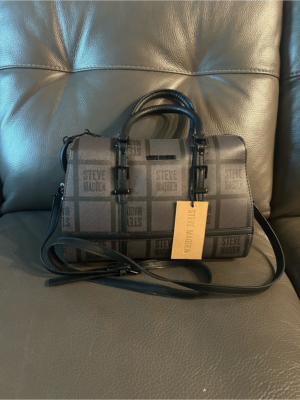 Steve Madden Black Logo Dome Satchel